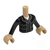 Деталь LEGO Minidoll Torso Girl with Warm Tan Arms and Hands with Blue 'V', Lavender Lightning Exclamation Mark, Lime Utility Belt print, Теплый песочный