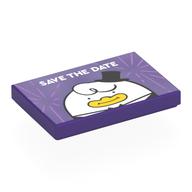 Деталь LEGO Tile 2 x 3 with White 'SAVE THE DATE', White Duck, Black Top Hat print, Темно-фиолетовый