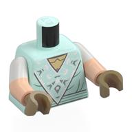 Деталь LEGO Torso, Dual Molded Arms with White Sleeves Pattern, Light Nougat Arms, Dark Tan Hands with print, Светлый морской волны