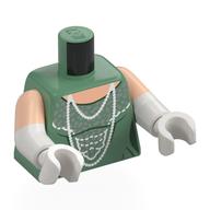 Деталь LEGO Torso, Dual Molded Arms with Light Nougat Sleeves Pattern, White Arms and Hands with print, Песочно-зеленый