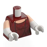 Деталь LEGO Torso, Dual Molded Arms with Light Nougat Sleeves Pattern, White Arms and Hands with print, Темно-красный