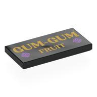 Деталь LEGO Tile 2 x 4 with Gold 'GUM-GUM FRUIT', print, Черный
