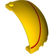 Деталь LEGO Panel 5 x 5 x 3 1/3 Corner, Curved Top with Red Stripe print, Желтый