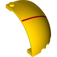 Деталь LEGO Panel 5 x 5 x 3 1/3 Corner, Curved Top with Red Stripe print, Желтый