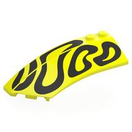 Деталь LEGO Brick Wedged, Curved 8 x 3 x 2 Open Left with Black Swirling Line print, Насыщенный желтый