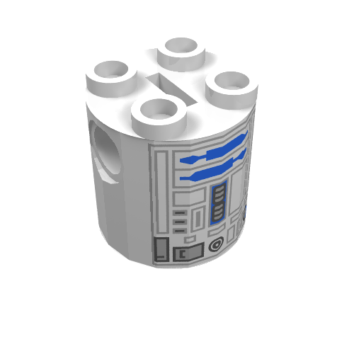 Brick Round 2 x 2 x 2 Robot Body with SW R2-D2 Print [with Bottom Axle Holder]