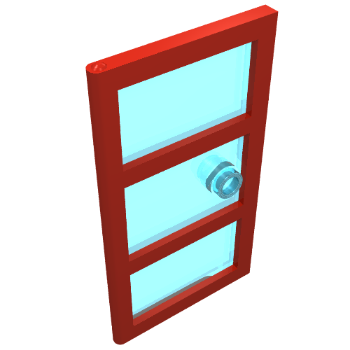 Door 1 x 4 x 6 with 3 Panes and Stud Handle with Trans-Light Blue Glass