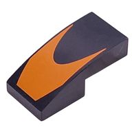 Деталь LEGO Slope Curved 2 x 1 No Studs with Orange Shape print, Черный