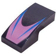 Деталь LEGO Slope Curved 2 x 1 No Studs with Blue Lines on Dark Pink Background print, Черный