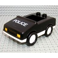 Деталь LEGO Duplo Car with 1 x 2 Studs with White Base and 'POLICE' Print, Черный