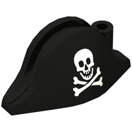 Деталь LEGO Minifig Hat Pirate Bicorne with Skull and Crossbones Print, Черный