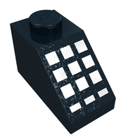 Деталь LEGO Slope 45° 2 x 1 with Bottom pin, with 9 Large + 3 Small White Buttons Print, Черный