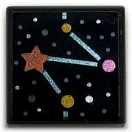 Tile 1 x 1 with Coral/Gold Star, Medium Azure Lines/Constellation print