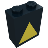 Деталь LEGO Brick 1 x 2 x 2 with Inside Axleholder and Yellow Triangle Print train decoupler, Черный