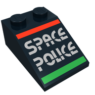 Деталь LEGO Slope 33° 3 x 2 with Space Police II Print logo, Черный