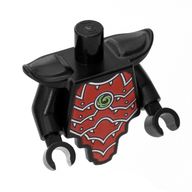 Деталь LEGO Torso Short and Modified with Armor - Smooth Breastplate with Shoulder Pads - Red Samurai Armor, Gold Chines Symbol in Circle Print, Черный