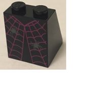 Деталь LEGO Slope 65 2 x 2 x 2 with Bottom Tube with Dress with Magenta Spider Web and 2 Dark Bluish Gray Spiders Pattern, Черный