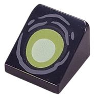 Деталь LEGO Brick Sloped 30° 1 x 1 x 2/3 (Cheese Slope) with Lime/Yellowish Green Eye, Dark Bluish Grey Wrinkles print, Черный