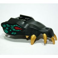 Деталь LEGO Creature Body Part, Dragon Head Upper Jaw with 4 Studs on Top and White Teeth, Dark Turquoise Markings, Red Eyes print, Черный