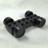 Деталь LEGO Vehicle Base Fast Food Racer 2 x 7 x 2/3 with Black Wheels, Slicks, Черный