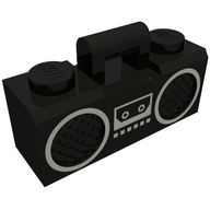 Деталь LEGO Minifig Radio Boom Box with Handle and Silver Trim Print, Черный