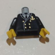 Деталь LEGO Torso Boat Captain, Suit Double Breasted and Gold Anchor Logo Print, Black Arms, Yellow Hands, Черный