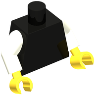 Деталь LEGO Torso, White Arms, Yellow Hands [Plain], Черный
