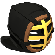 Деталь LEGO Minifigure Kendo Mask with Gold Grille, Reddish Brown Trim, Черный
