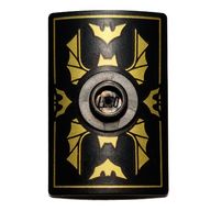 Деталь LEGO Minifig Shield Rectangular Curved with Stud with Gold Bat Wings and Batman Logo Print, Черный