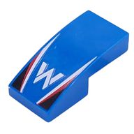 Деталь LEGO Slope Curved 2 x 1 No Studs with White 'W', White/Red Stripes, Black Triangles print, Голубой