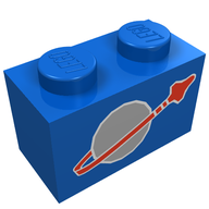 Деталь LEGO Brick 1 x 2 with Classic Space Logo Print, Голубой