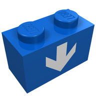 Деталь LEGO Brick 1 x 2 with White Down Arrow Print, Голубой