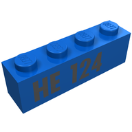 Деталь LEGO Brick 1 x 4 with HE 124 Print text,Black, he124, embossed, Голубой