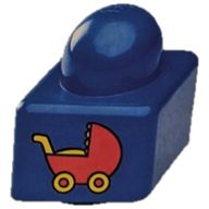 Деталь LEGO Primo Brick 1 x 1 with Red Baby Carriage Print, Голубой