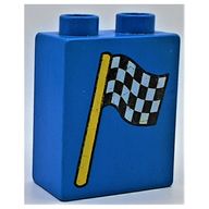 Деталь LEGO Duplo, Brick 1 x 2 x 2 with Checkered Flag Print, Голубой