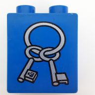 Деталь LEGO Duplo, Brick 1 x 2 x 2 with Two Keys on a Ring Print, Голубой