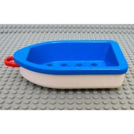 Деталь LEGO Duplo Boat with Red Tow Loop, White Bottom and 2 x 4 Studs Inside, Голубой