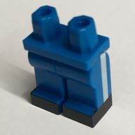 Деталь LEGO Hips and Blue Legs with White Vertical Stripe on Sides and Black Feet Print, Голубой