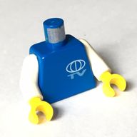 Деталь LEGO Torso TV Globe Small Print, White Arms, Yellow Hands, Голубой