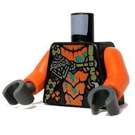 Деталь LEGO Torso Armor, Skull, Straps, Orange Scales print, Orange Arms, Dark Bluish Gray Hands, Жемчужный титановый