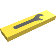 Деталь LEGO Tile 1 x 4 with Black Spanner / Wrench Print, Желтый