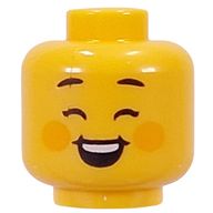 Деталь LEGO Minifig Head Eyelashes, Bright Light Orange Cheeks, Lopsided Grin / Open Mouth Smile Print, Желтый