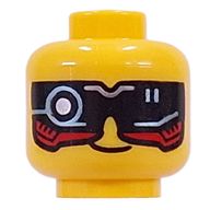 Деталь LEGO Minifig Head Cooper, Scowl/Black Visor with Red/Dark Turquoise/Silver Circuitry, Желтый