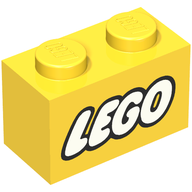 Деталь LEGO Brick 1 x 2 with Lego Logo New Style Print, Желтый