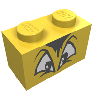 Деталь LEGO Brick 1 x 2 with Black and White Squinting Eyes and Hair Print, Желтый