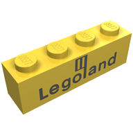 Деталь LEGO Brick 1 x 4 with Black Legoland Logo Print, Желтый