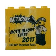Brick 2 x 4 x 3 with 'ACTION! MOVIE HEROES EVENT 2017 LEGOLAND Deutschland Resort' Print