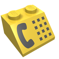 Деталь LEGO Slope 45° 2 x 2 with Black Phone Print, Желтый
