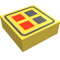 Деталь LEGO Tile 1 x 1 with Red and Black Buttons Print, Желтый