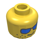 Деталь LEGO Minifig Head, Blue Sunglasses and Wide-Spaced Stubble Print [Blocked Open Stud], Желтый